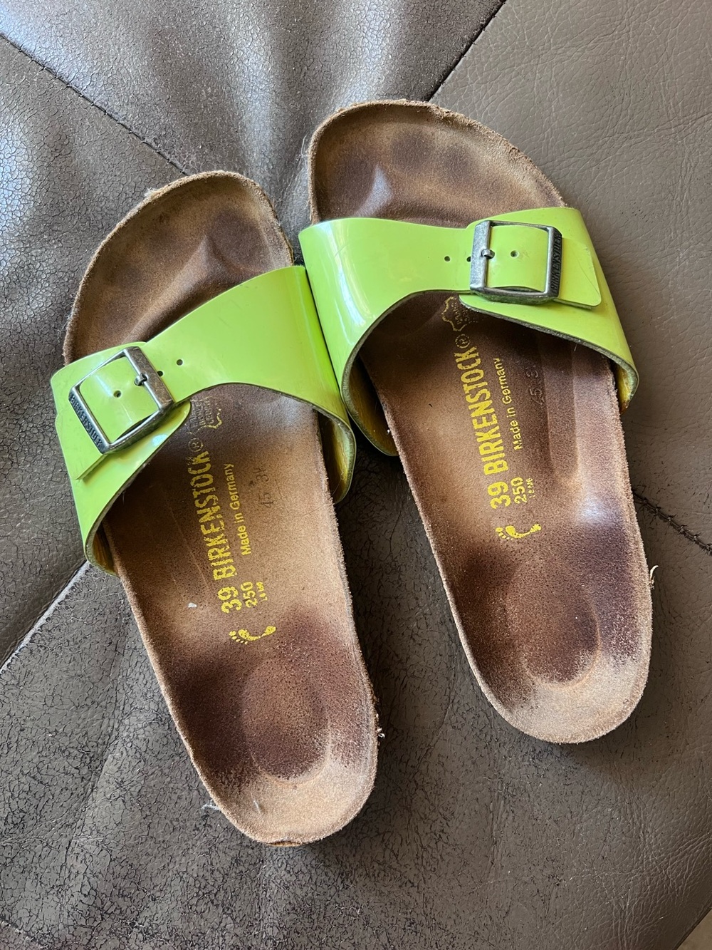 Birkenstock Patent Single-Strap Slides in Bright Green